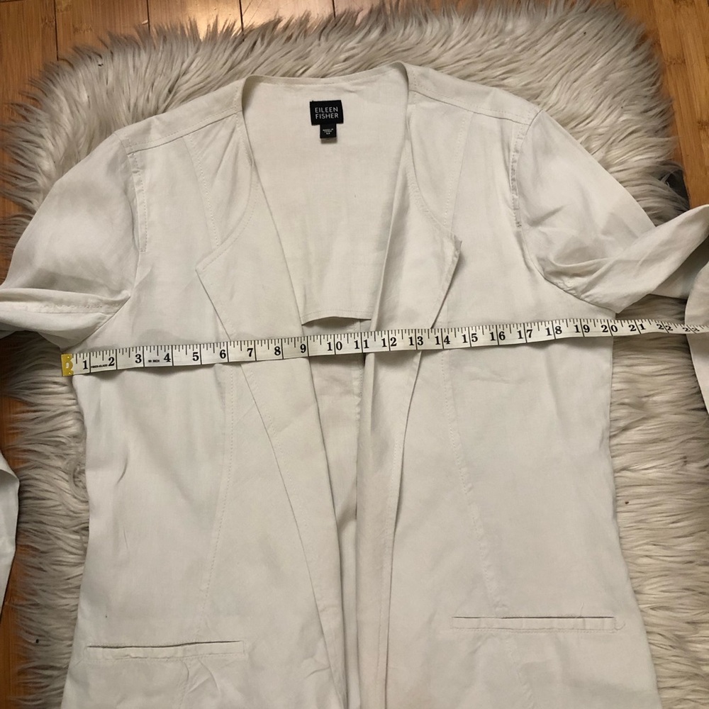 Eileen Fisher Linen Blend Open Front Minimalist Cream White Blazer Jacket size M - Picture 9 of 10